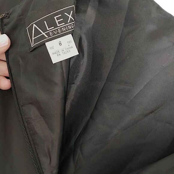 ALEX Womens Dress Sz 6 Evenings Black Blue Floral Sheath Cap Sleeves Taffeta - Picture 12 of 14